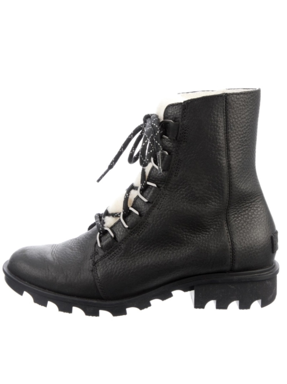 Sorel Phoenix Short Black Leather Lace-Up Shearling Cozy Combat Boot Size 9
